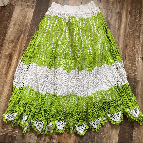 Vintage Crochet Maxi shirt Green handmade swirl boho y2k hippie - Picture 2 of 3